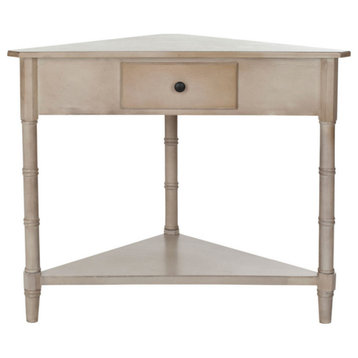 Margie Corner Table With Storage Drawer, Vintage Gray