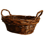 Wald Imports, Ltd. - 10" Dark Brown Oval Willow Basket - This willow basket is handcrafted from natural materials and features a braided rim with side ear handles. The rich brown stain gives it a refined look and it is the perfect size for many applications. Create gift baskets for family and friends. Or use in the kitchen to display your baked goods, silverware and napkins. Possibilities are endless! Basket measures 10-inches by 7-inches and 4-inches deep. Imported.