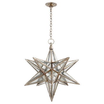 Moravian Large Star Lantern in Burnished Silver Leaf with Antique Mirror