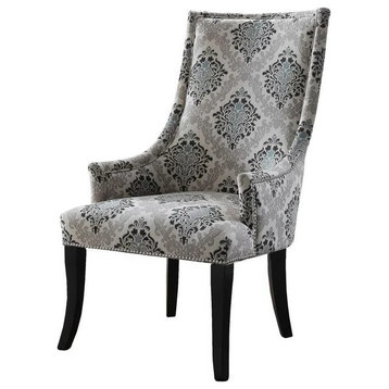 Classic Accent Chair, Unique Floral Patterned Seat With Sloped Arms & Nailhead
