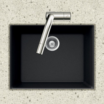 Houzer G-100U MIDNITE Quartztone Granite Undermount Single Bowl Sink, Black