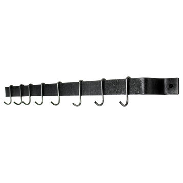 Handcrafted 30" Easy Mount Wall Rack w 6 Hooks, Hammered Steel