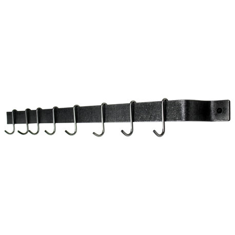 Handcrafted 30" Easy Mount Wall Rack w 6 Hooks, Hammered Steel