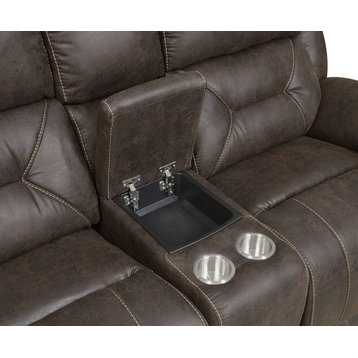 Aria Power Recliner Loveseat With Console and Power Head Rest, Saddle Brown