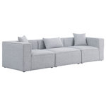 Meridian Furniture - Cube Upholstered Modular Sofa, Gray, 3-Piece: 1 Armless Chair, 2 Corner Chair, Linen Texured Fabric - Treat yourself to some long overdue "me time" when you're seated on this Cube 3-Piece Modular Sofa. This beautiful modular unit is both eye-catching and elegant, features durable linen textured upholstery in a soft grey color that meshes well with nearly any existing color scheme. Pair this modular Sofa with other items in the same collection to create an unlimited number of combinations and enjoy the custom seating arrangement of your dreams. Latches underneath make it easy to attach pieces to one another.