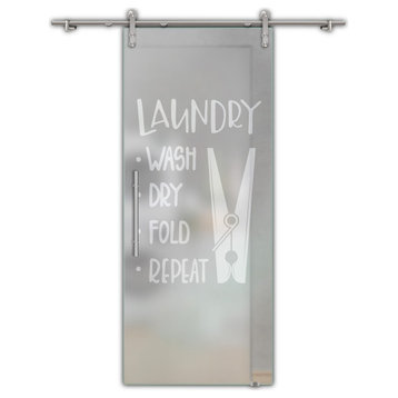 Sliding Glass Door With Elegant Engravings For Laundry Room  V1000, 32"x81", Full-Private