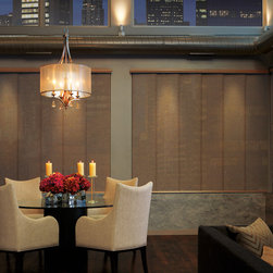 Rustic Beige Dining Room Custom Window Vertical Blinds by Hunter Douglas - Vertical Blinds