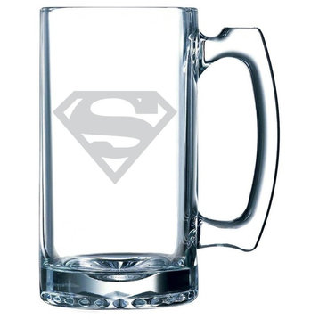 Superman Themed Etched 25oz. Libbey Sports Beer Mug, Letter S