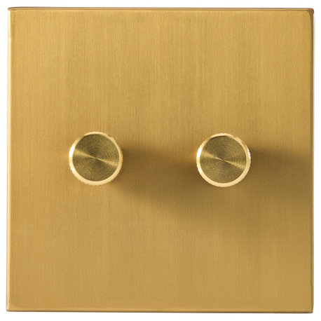 Double Rotary Wall Dimmer, Brass