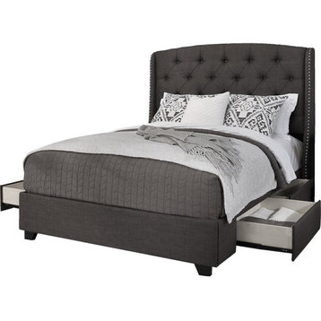 Peyton Fabric Upholstered "Steel-Core" Platform King Bed/4-Drawers in Gray