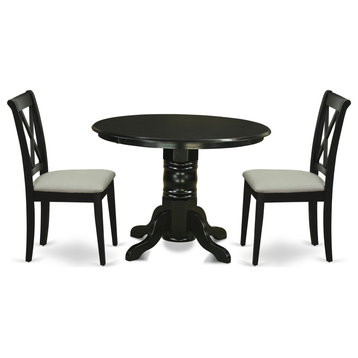3-Piece Set, Round Table/Two Double X Back Dining Chairs, Black Finish
