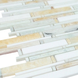 Honey, Mint and White Matte Random Brick Pattern Marble Stone Tiles - Home Accessories & Decor