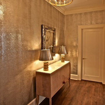 Silver Shagreen gilding on Foyer walls. General view and detail.