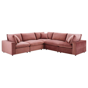 Milan Dusty Rose Down Filled Overstuffed Performance Velvet 5-Piece Sectional So