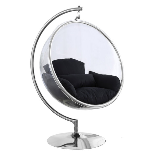 Luna Metal Acrylic Swing Bubble Accent Chair w/ Stand, Black, Chrome B