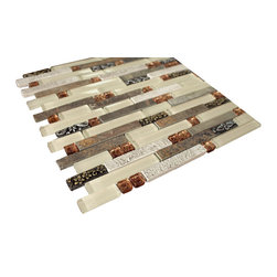 Glossy Light Cream & Natural Stone with Metal Flower Modern Vintage Glass Mosaic - Home Accessories & Decor