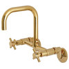 Kingston 8" Adjustable Center Wall Mount Kitchen Faucet, Polished Brass