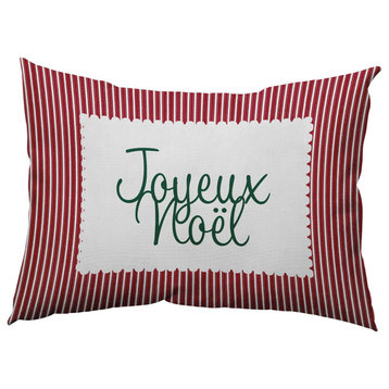 Joyeux Noel Ticking Accent Pillow, Haute Red, 14"x20"