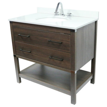 Single Vanity, Dark Gray RG Finish Top With White Quartz And Oval Sink, 37"