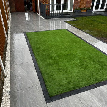 Artificial Grass Panel Set Into Porcelain Paving