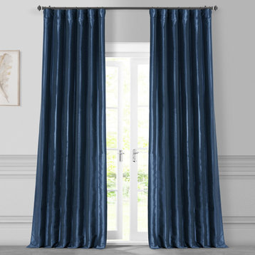 Navy Blue Faux Silk Taffeta Curtain Single Panel, 50"x96"