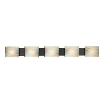 Five Light Bath Vanity Oil Rubbed Bronze Finish Hand-Molded Honey Alabaster