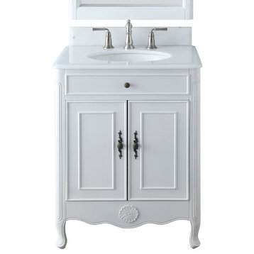 26” Daleville White Bathroom Vanity optional backsplash , With Backsplash