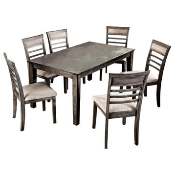 Dining Table Set, Weathered Gray and Beige, 7 Piece
