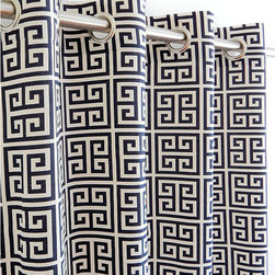 Greek Key Grommet Drape, Navy - Curtains