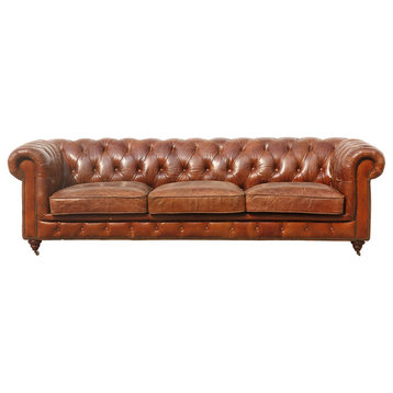 Paris Club Top Grain Leather Chesterfield Tufted Sofa, Brown