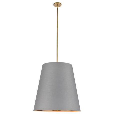 Calor Pendant Light, Vintage Brass/Gray Linen/Gold Shade, 24.9"Dx24.9"H