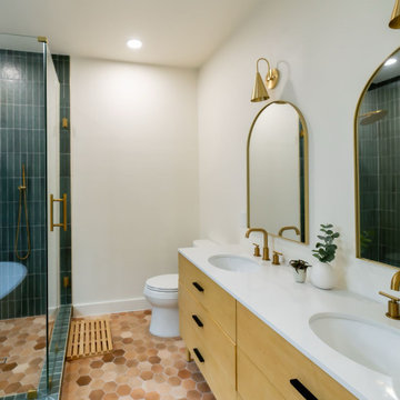 Custom Double Vanity with Brass Mirrors & Quartz Top - Pasadena