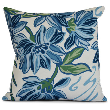 18x18", Floral Outdoor Pillow, Blue