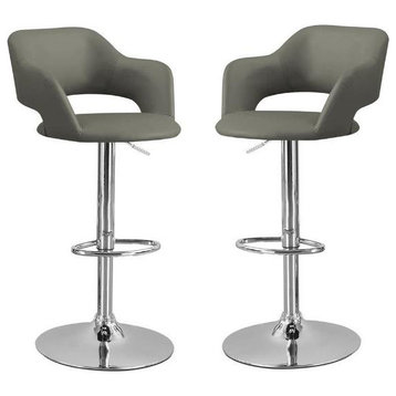 Home Square 2 Piece Faux Leather Adjustable Swivel Bar Stool Set in Light Gray