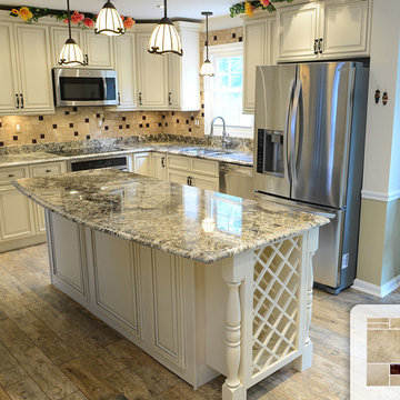 Travertine Mosaic Tile Brown Glass Backsplash