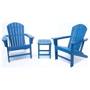 3 Pieces Patio Bistro Set, HDPE Frame, 2 Adirondack Chair and Table, Navy