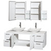 Amare Glossy White Double Vanity, Medicine Cabinets, 60", Arista Carrera Marble
