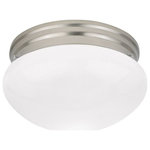 Sea Gull Lighting - Sea Gull Lighting Two-light Brushed Nickel Ceiling - Two Light Wall or Ceiling Fixture in Brushed Nickel Finish with White Bowl-Shaped Glass. Two-light close to ceiling fixture with brushed nickel finish and white glass.  Supplied with 6.5'' of wire Mount Wall or Ceiling  Mounting Options: Ceiling/Wall.Two-light Brushed Nickel Ceiling Brushed Nickel-White Glass *UL Approved: YES *Energy Star Qualified: n/a  *ADA Certified: n/a  *Number of Lights: Lamp: 2-*Wattage:60w 2 medium 60w bulb(s) *Bulb Included:No *Bulb Type:2 medium 60w *Finish Type:Brushed Nickel