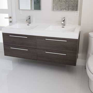 55" Wall Mounted Bathroom Vanity in Grey Oak