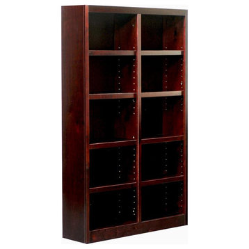 Bowery Hill Traditional 72" Tall 10-Shelf Double Wide Wood Bookcase in Cherry