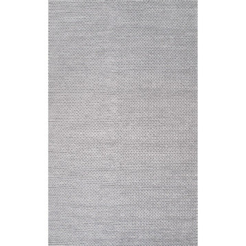 nuLOOM Braided Wool Cotton Chunky Striped Area Rug, Light Gray, 5'x8' Oval