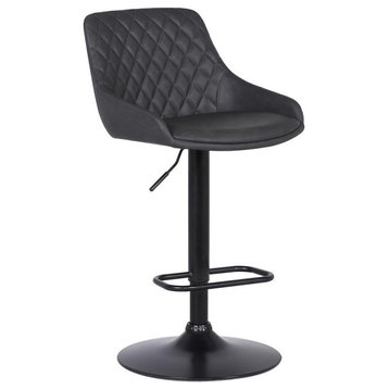Anibal Contemporary Adjustable Barstool in Black Powder Coated Finish and...