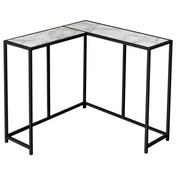 Accent Table, Console, Narrow, Corner, Bedroom, Metal, White Marble Look