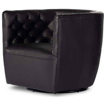 Hanover Heirloom Black Leather Swivel Chair