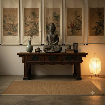 18.5" Gray Brown Distressed Marks Stone Sitting Buddha Statue ws5081