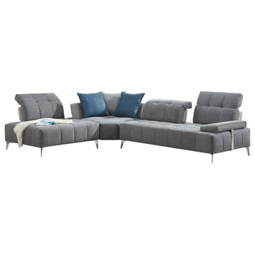 Divani Casa Nash Gray Tufted Fabric Sectional Sofa With Adjustable Backrest