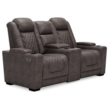 Ashley Furniture HyllMont Faux Leather Power Reclining Loveseat in Charcoal Gray
