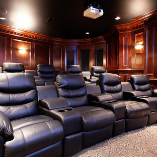 Inspiration for a mediterranean home theater remodel in Birmingham