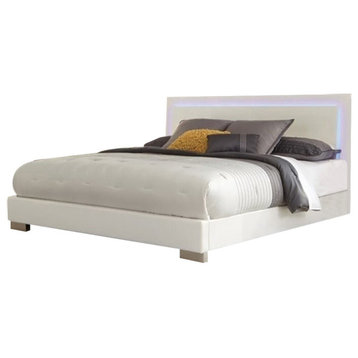 Bowery Hill Queen LED Panel Bed in Glossy White