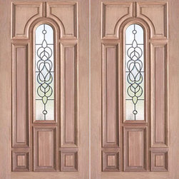 Decorative Center Arch Lite, Prehung Mahogany Double Entry Door, 72x80 - Front Doors